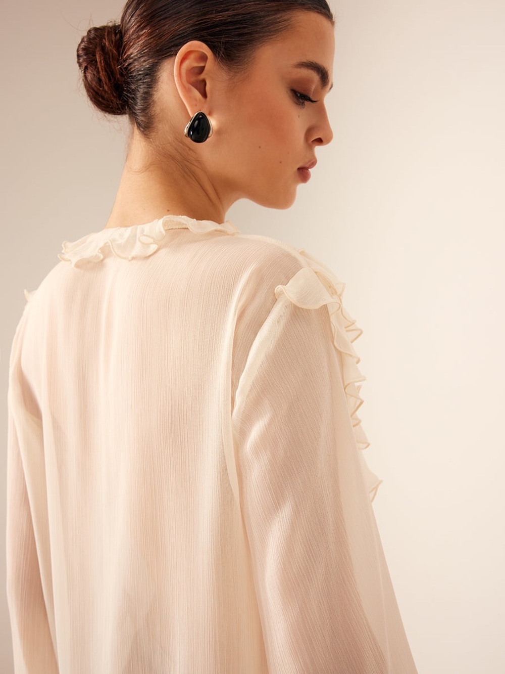 Commense Semi-Sheer Ruffle Chiffon Breasted Blouse - Picture 7 of 7